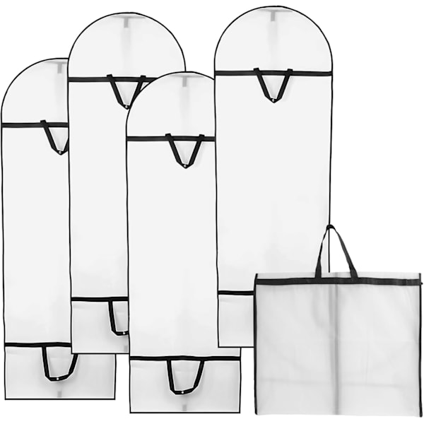 4 stk sammenleggbare beskyttende trekk 180 * 60 cm, pustende støvtette klesdeksler for lange kveldskjoler brudekjoler (hvit)