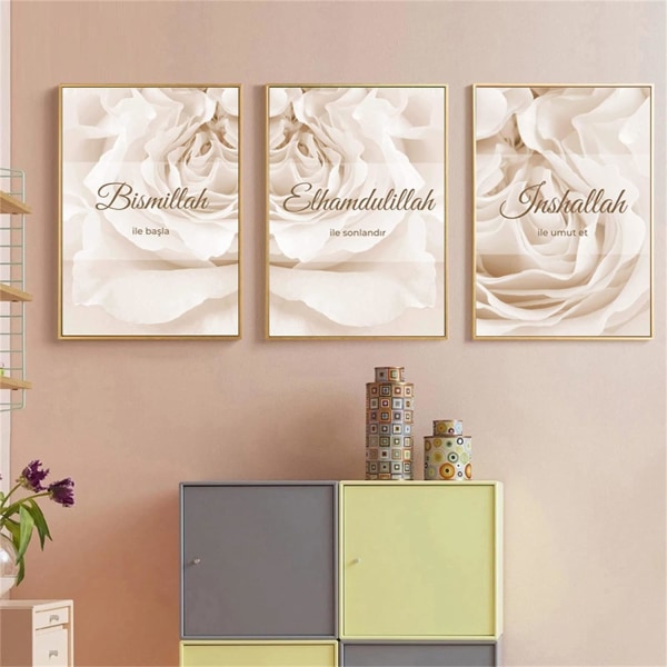Set av 3 affischer Snygg canvas bilder islamisk blomma vägg
