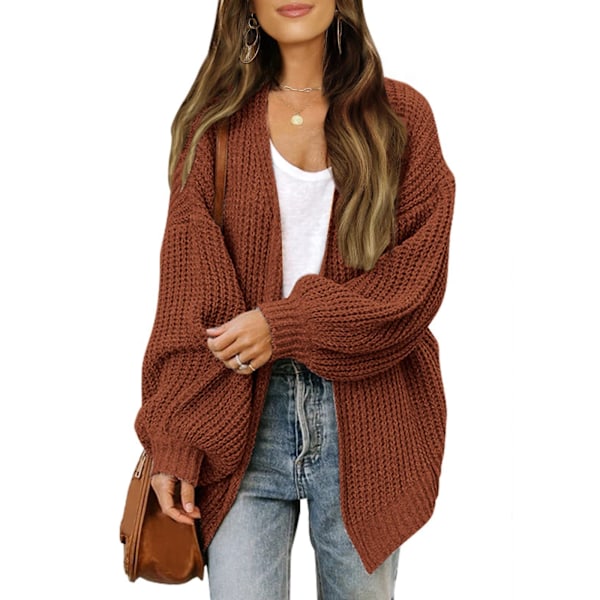 Damegenser høst/vinter ballongarmer Damejakke Mote Chunky ulllommer Casual Strikket Cardigan kaffe coffee S