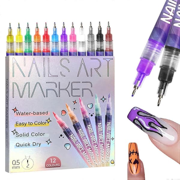 3D Neglekunst Penne til Salon & Hjem, 12 Farve Fin Tip Dotting Design Kit[JUN]