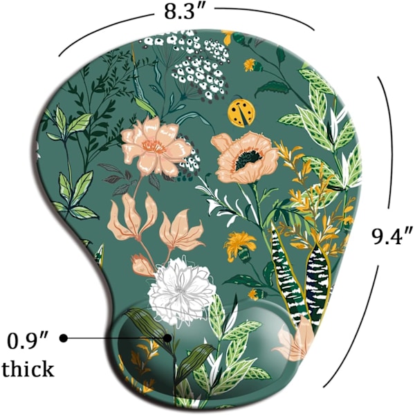 Ergonomisk musmatta med handledsstöd, söta musmattor med halkfri PU-bas för hemmakontor, arbetsstudier, enkel skrivning och smärtlindring mörkgrå Floral Dark Green