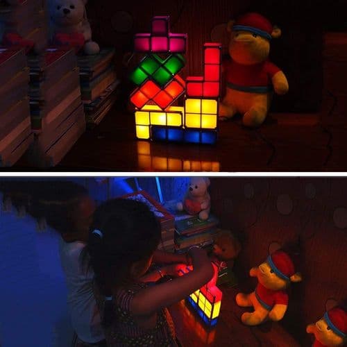 Stabelbar LED Tetris Lampe med 7 Farveskiftende Tilstande, Kompatibel med Attoe[JUN]