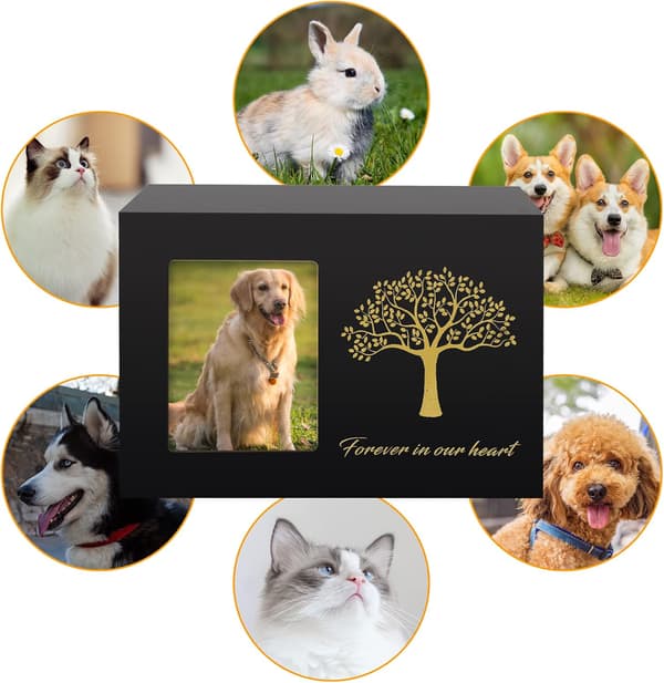 (Sort, 13 cm × 13 cm × 18 cm) Hundeurne Træ Urne til Kat [JUN]