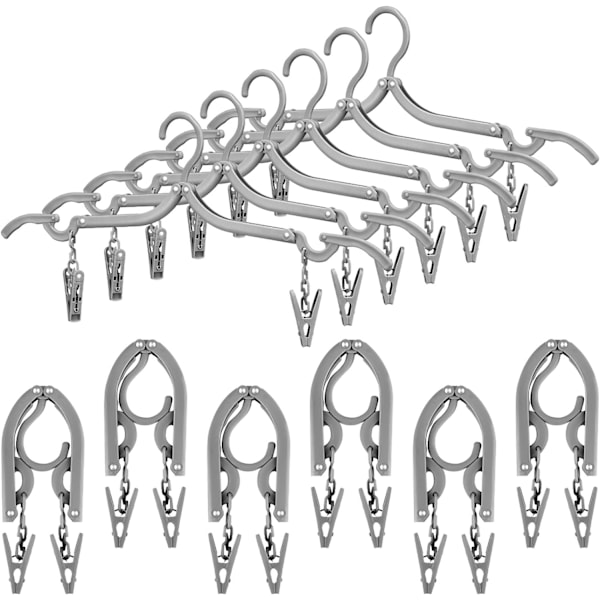 12 kappaletta taittuvia matkavaatteiden henkareita, taitettavia pidikkeillä, taitettava henkari, kannettava matkavaatteiden kuivausteline (harmaa)