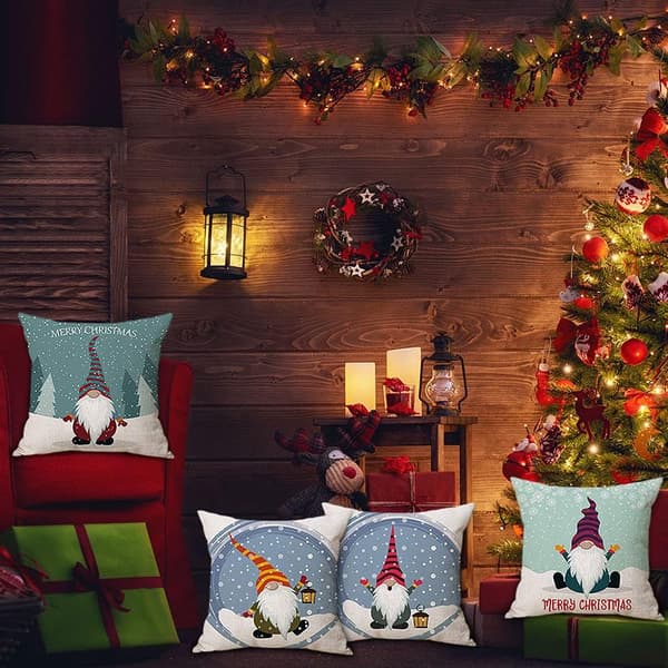 Svenska Tomte Jul Kuddfodral 45x45cm Set med 4 för Soffdekor [JUN]