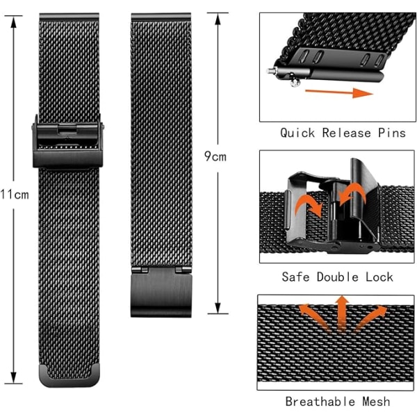 Urrem Mesh Rustfritt Stål Hurtigutløsning Mann Kvinne 22mm