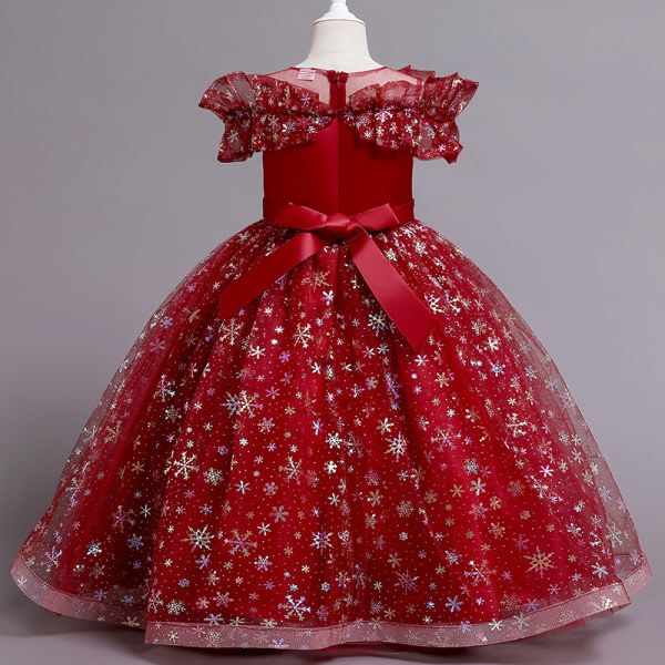 Julekjole til piger, poncho-kjole, snefnug-blonde roset, lagdelt, egnet til højde 120 cm/4\", alder 5-6 år gammel