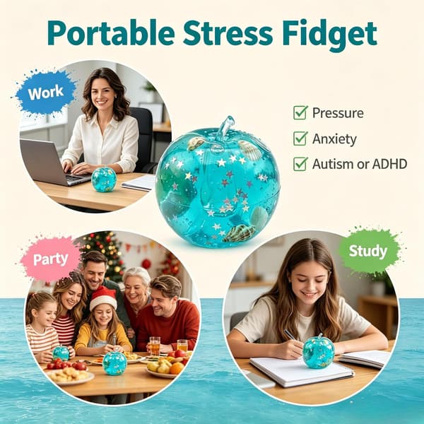 Blå Ocean Slushy Æble Squishy, Gelfyldte Fidget Klemmelegetøj til Angstlindring