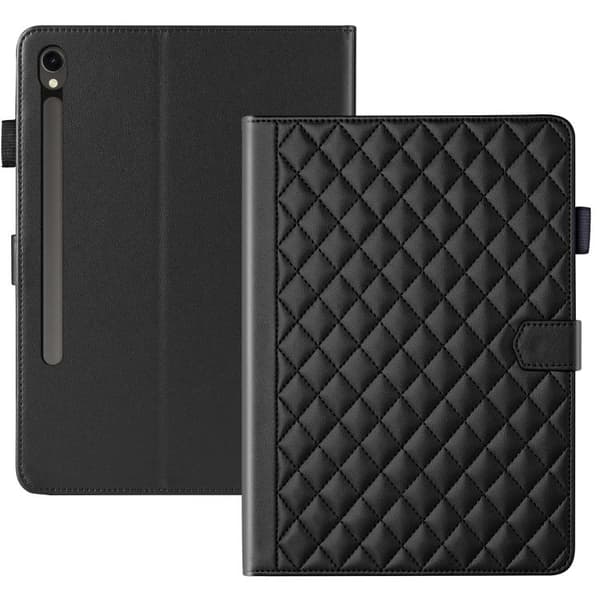 Samsung Galaxy Tab S10 FE+ Lærveske med rombemønster [JUN] Svart