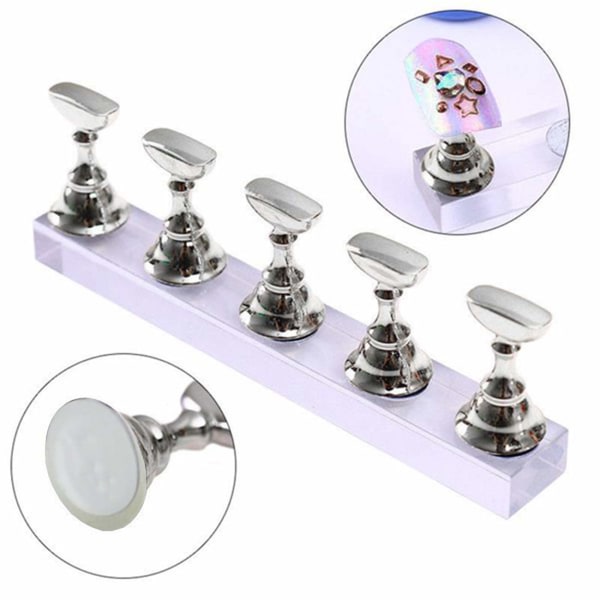 2-pack akryl fingernagel DIY Nail Art Display Stand Träning Finger Practice Display Stand (2 x S, Silver)