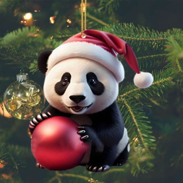 8 st julgran panda hänge 2d akryl, jul panda hängande dekoration rolig jul panda prydnad för julgran present
