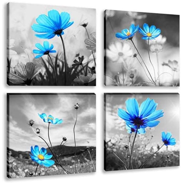 Blå blommor Canvastavlor Print Modern väggkonst för bad
