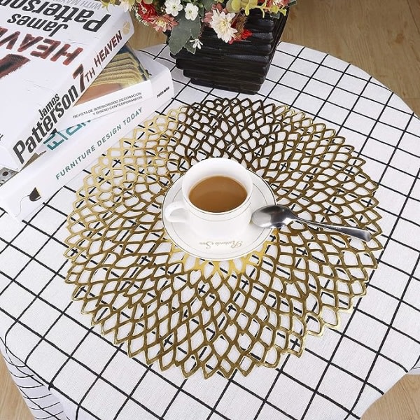 Bordstablett Halkfri tvättbar PVC bordstablett set med 6 bordstabletter Eleganter Värmebeständig för kök Restaurang guld