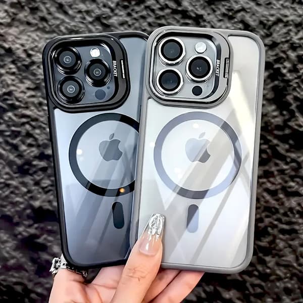 Blå Gennemsigtig iPhone Case til MagSafe Opladningsstand & Kamerabeskyttelse[JUN] For iPhone15 Pro Max Peak Blue
