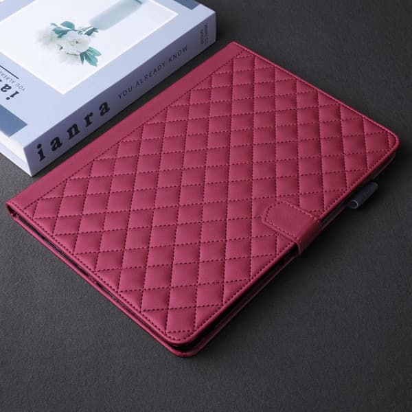 Samsung Galaxy Tab S10 FE+ Læder Etui med Rombe Mønster[JUN] Röd