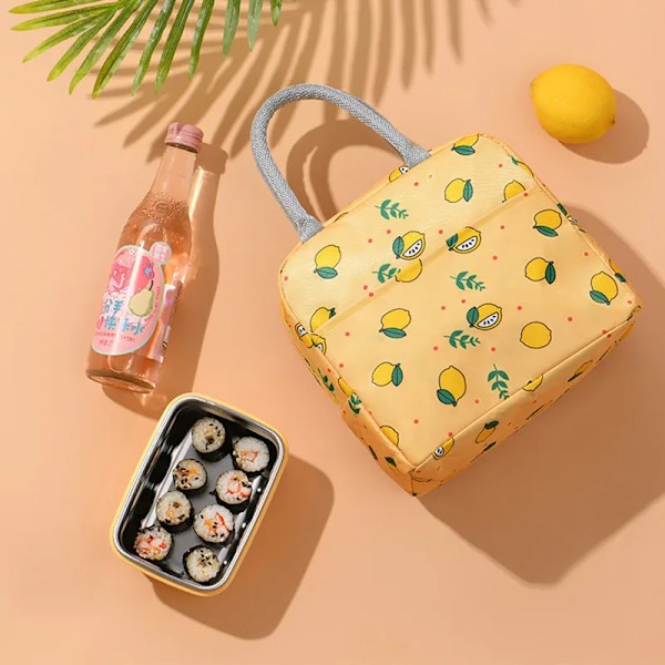 Söta Citron Bærbare Vandtætte Lynlåslunchposer Sort black 22*15*17cm