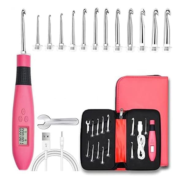 Oppladbart heklenålsett med stingteller og LED-lys [JUN]