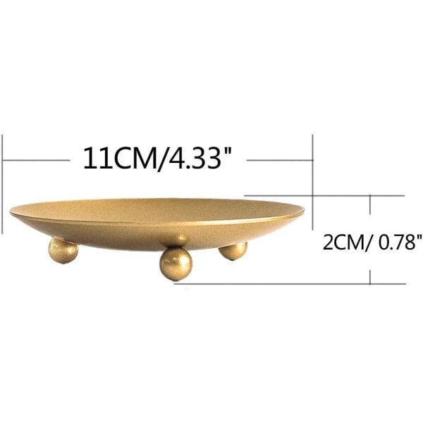 Guldjärnsljusstake, dekorativ järnpärlljusstake, set med 2 delar, 4,37 \"D x 0,78\" H, ljusstake med LED och vaxljus, rökelsehållare, sp