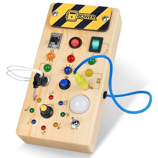Puu Busy Board - Montessori Busy Board LED-valoilla - Sensorinen lelu - Oppimislelu vauvoille ja taaperoille 3-vuotiaista alkaen A