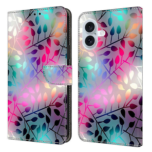 Färgglatt magnetiskt plånboksfodral i läder för iPhone 17[JUN] Maple Leaf Multicolor