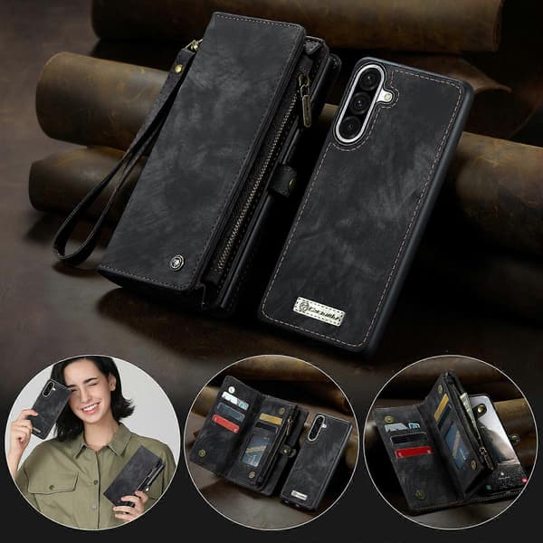 Læder Wallet Case med Rem til Samsung Galaxy A17 5G[JUN] Black