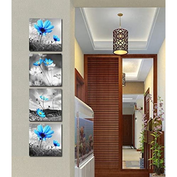Blå blommor Canvastavlor Print Modern väggkonst för bad