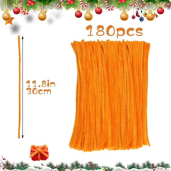 180 kpl chenille-piipunpuhdistimia, oransseja piipunpuhdistimia, jouluisia piipunpuhdistimia chenille-varsia tee-se-itse-taiteeseen, askarteluun ja koristeisiin (go