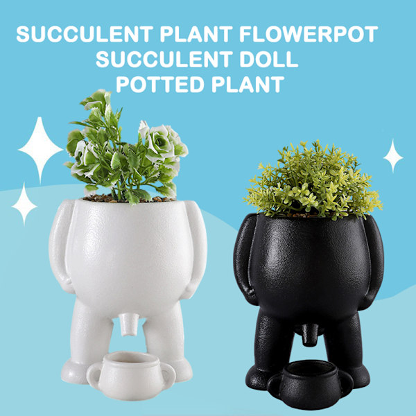 Pissekrukke med Simuleret Plante - Snygg Dekorativ Potte til Soveværelse, Terrasse og Skrivebord Black