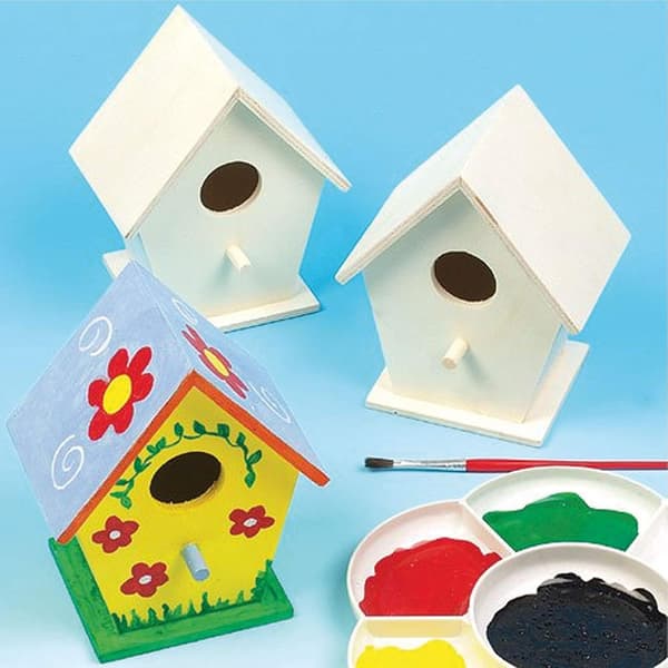 Miniatyrfågelholk i trä, pysselset för barn (4-pack) [JUN]