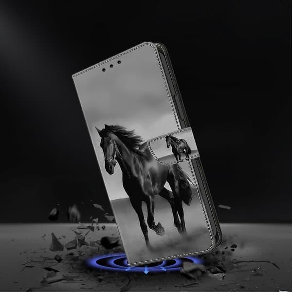 Magnetiskt Lås Läderplånboksfodral för iPhone 17[JUN] Black Horse Black