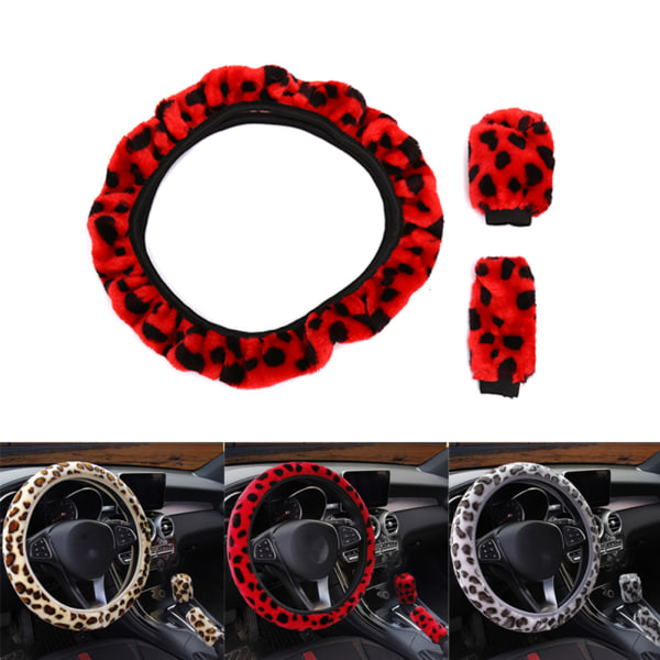 3 st / set Leopard Fluff Plysch rattöverdrag Red