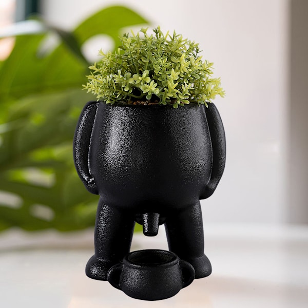 Pissekrukke med Simuleret Plante - Snygg Dekorativ Potte til Soveværelse, Terrasse og Skrivebord Black