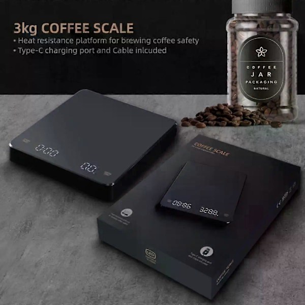 Højpræcisions USB kaffevægt med timer og måtte til espresso [JUN]