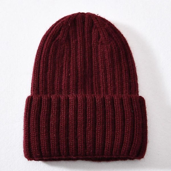 Vinterhue i silke og satin, unisex, tyk og chunky, stribet, varm, blød, højkvalitets cashmere, strikket hue Burgundy