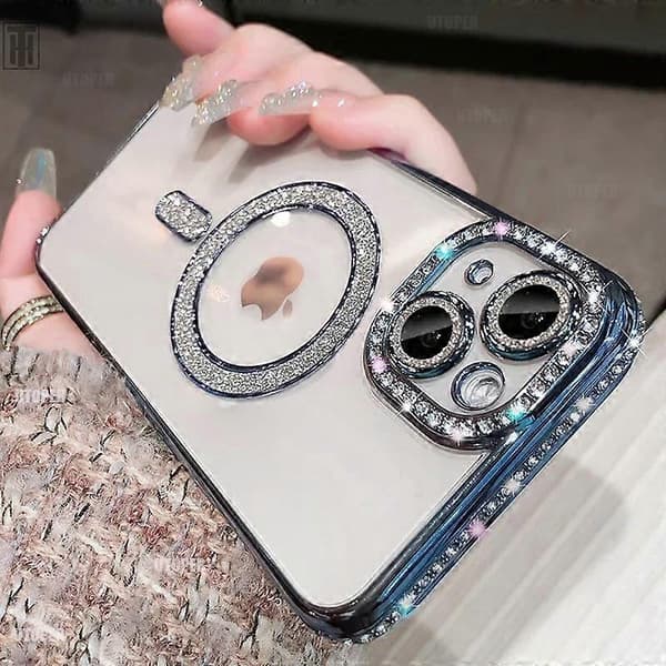 Krystal Diamant Klar MagSafe Cover til iPhone 15 14 13 12 11 Pro Max Plus[JUN] For iPhone 15 Pro blue