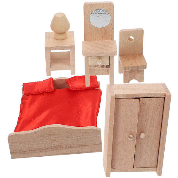 1 set trädockhusmöbler miniatyr dockhustillbehör 13.5X6X5.5CM
