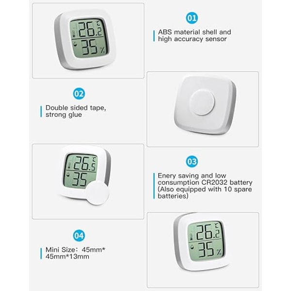 Hygrometer, digitalt bærbart termometer, for temperaturmåling for hjem, kontor, babyrom, innervägg, spisestue og salong, 5 deler size