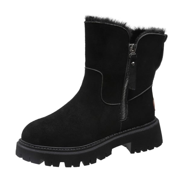 Tykke fleece, varme vintersko for kvinner Lave What Side Zip Snow Boot Svart 42