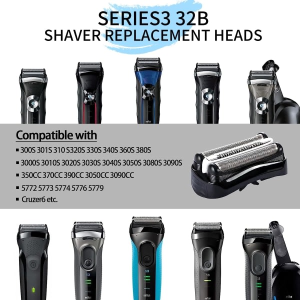 32B S3 reservedele til barberhoveder, kompatibel med Braun Series 3 elektriske barbermaskiner