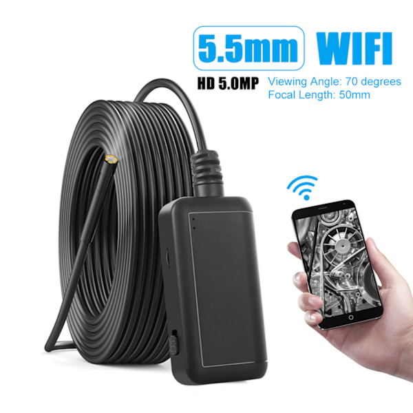 0,2 tommer 5MP IP67 6 LED WiFi endoskop boreskop inspeksjonskamera for iOS/Android-smarttelefoner 10 m/32,8 fot kabel