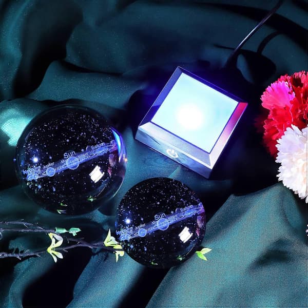 3D Solsystem Krystalkugle - 8cm Graveret Planet Model Astronomi Gave[JUN] silver