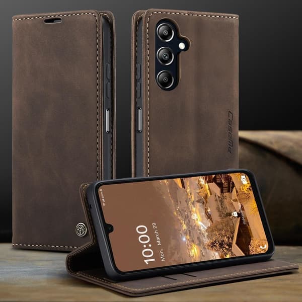 Stødsikkert læder wallet case med stativ til Samsung A17[JUN] blå