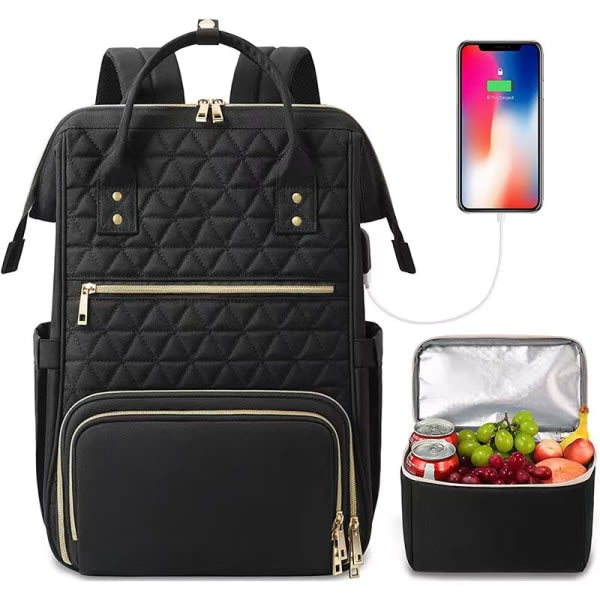 15,6 tums bärbar ryggsäck för lunch med USB port kylväska