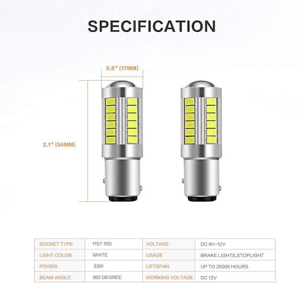 8x Super Bright Led 1157 Led Pære P21/5w Bay15d LED-pærer med 33smd 5730 chipset