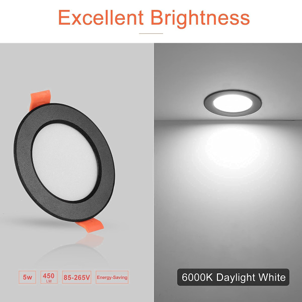 10st LED Downlight Dimbar Svart 3W LED Rund Downlight Recess