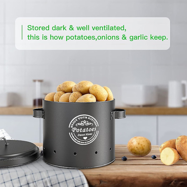 Kartoffelopbevaringsboks: Stor metalopbevaringsbeholder til kartoffel- og løgsæt. Perfekt køkkenopbevaringsløsning til langtidsopbevaring.