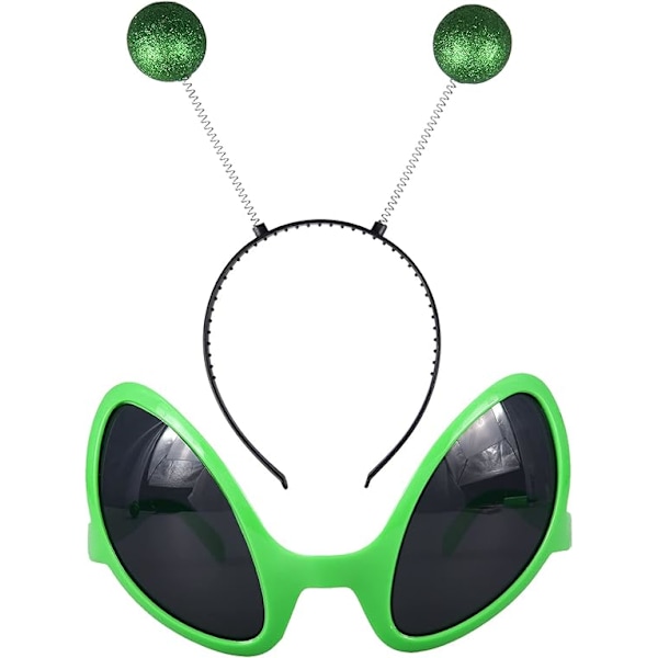 2-osainen Alien-setti Alien-lasit ja hiusnauha Alien-aurinkolasit Mars-antenni hiusnauha Boppers Halloween-naamiaisiin Party-suosioksi ja kuvaamiseen
