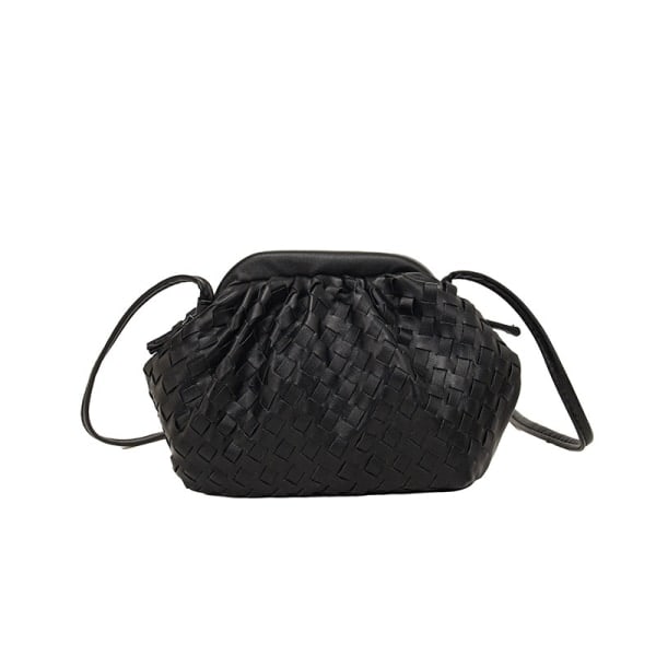 Taske i vævet PU-læder, trendy skuldertaske sort black