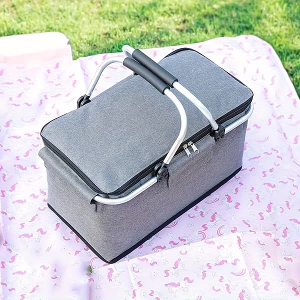 Vikbar Isolerad Korg Oxfordduk 600D för Utomhusresor Camping Grey Black