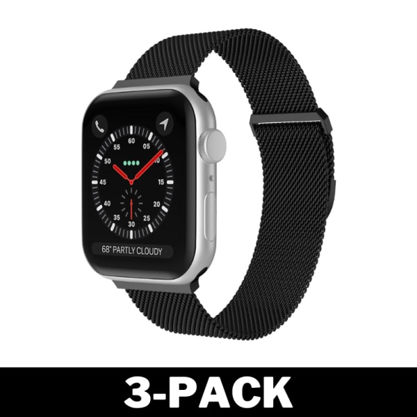 Apple Watch 42 / 44 mm Milanese Loop Metallarmband Svart 3-pack